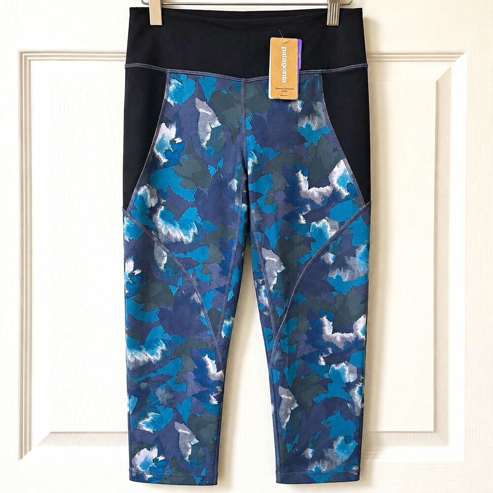 Patagonia Centered High Rise Cropped Yoga Leggings Maple Camo Blue Size S